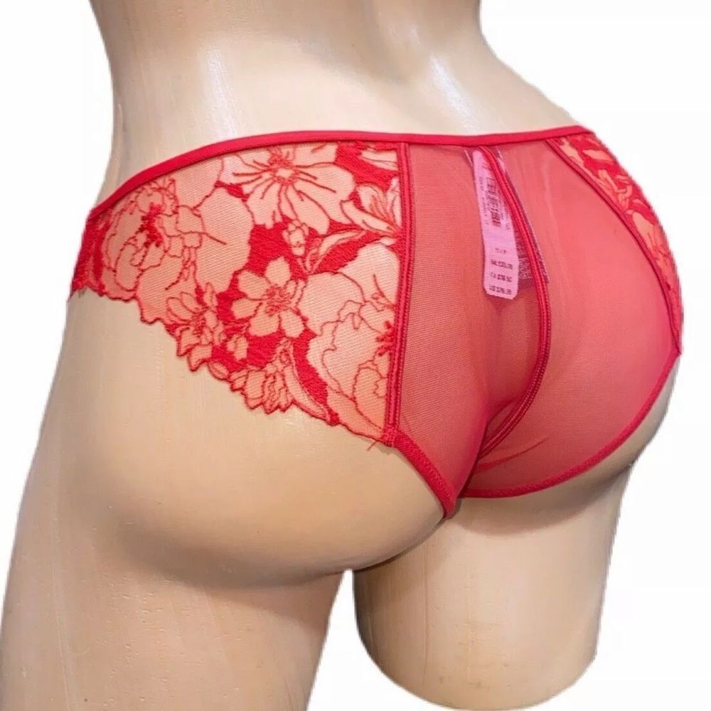 Victorias Secret LUXE Very Sexy Sheer Mesh Lace Satin Low rise Cheeky panty Red
